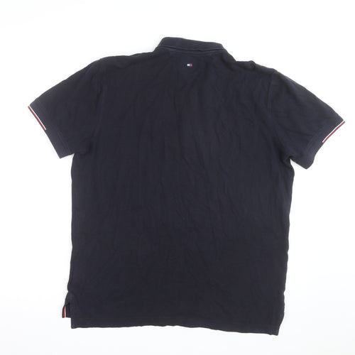 Tommy Hilfiger Men's Black Regular Fit Polo Shirt Size L Organic Cotton