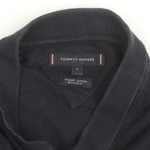 Tommy Hilfiger Men's Black Regular Fit Polo Shirt Size L Organic Cotton