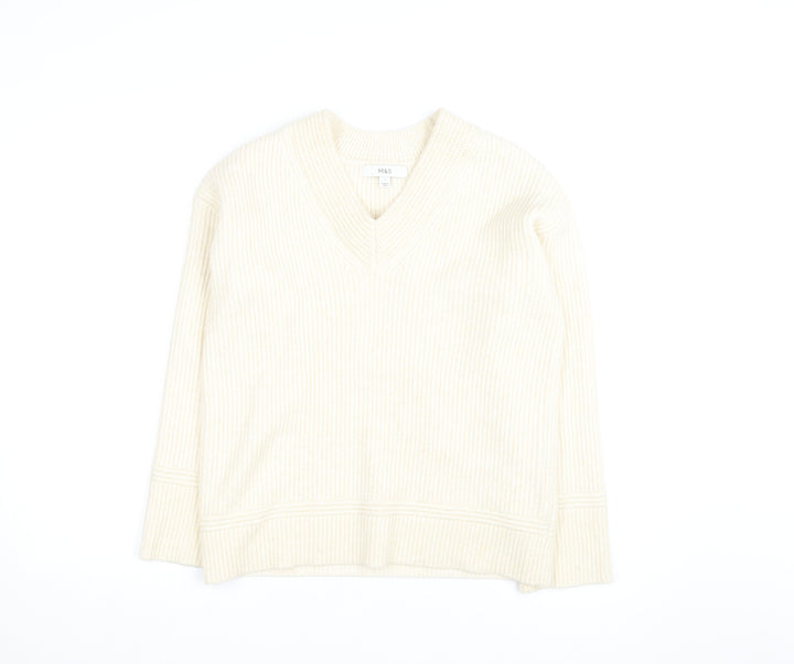 Marks and Spencer Women’s Ivory V-Neck Knit Jumper Size S