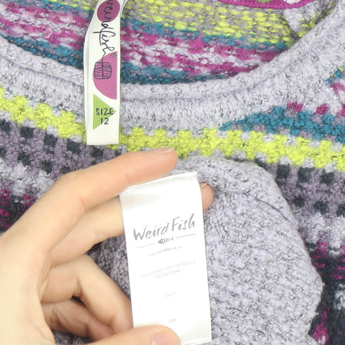 Weird Fish Women's Purple Fair Isle Knit Jumper Size 12