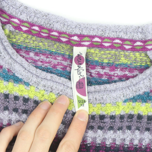 Weird Fish Women's Purple Fair Isle Knit Jumper Size 12