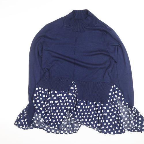 Quiz Women’s Blue Polka Dot Roll Neck Tunic Blouse Size M