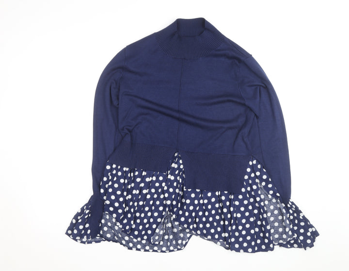 Quiz Women’s Blue Polka Dot Roll Neck Tunic Blouse Size M