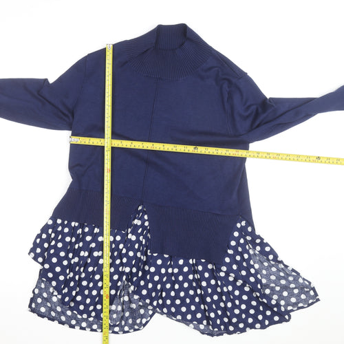 Quiz Women’s Blue Polka Dot Roll Neck Tunic Blouse Size M
