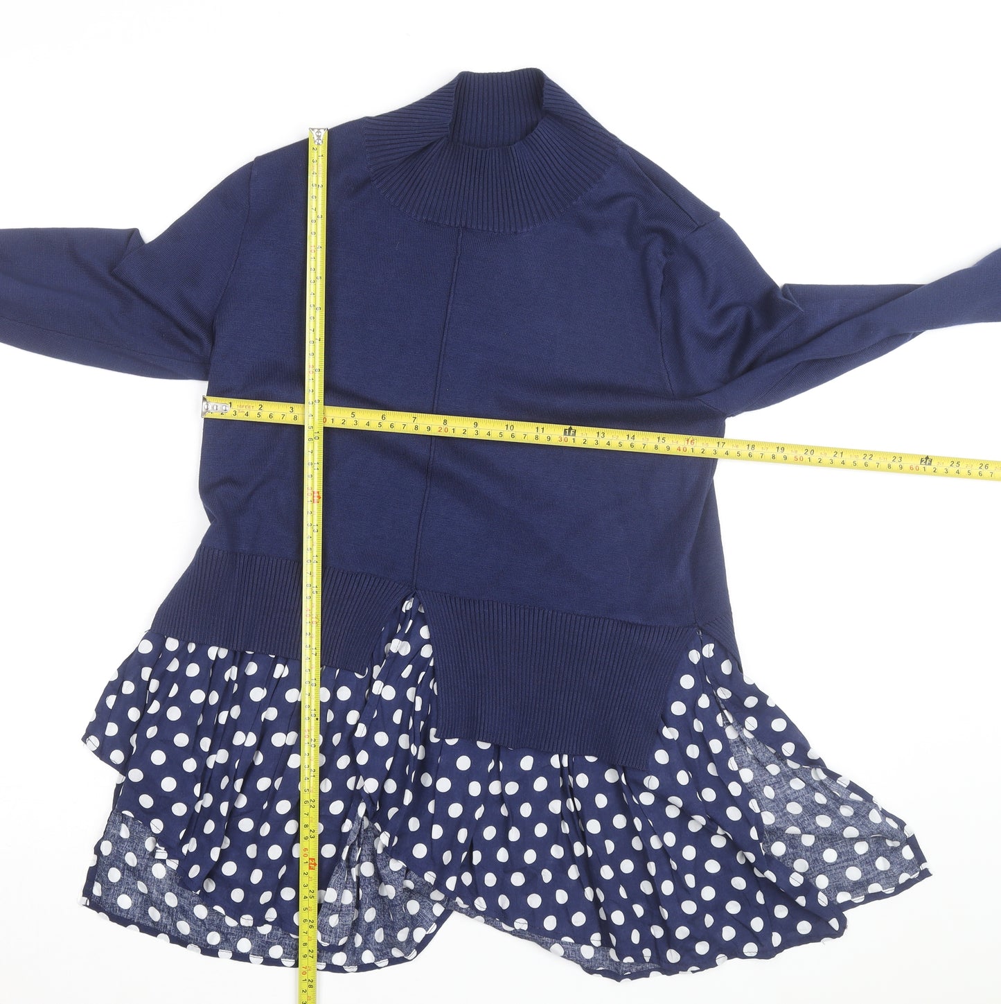 Quiz Women’s Blue Polka Dot Roll Neck Tunic Blouse Size M