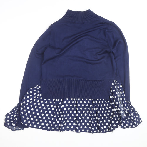 Quiz Women’s Blue Polka Dot Roll Neck Tunic Blouse Size M