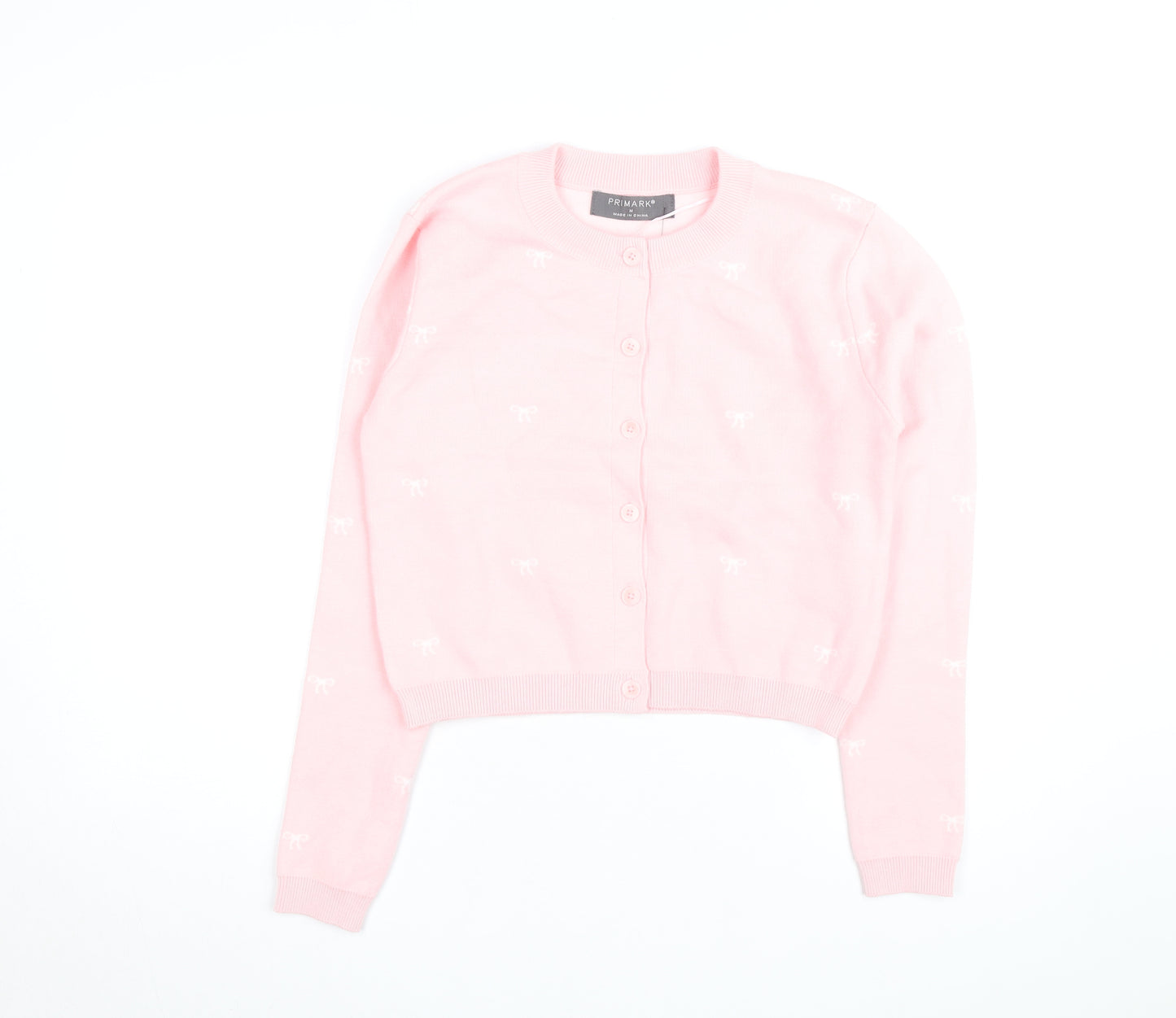 Primark Women Pink Cardigan Knit Jumper M Crew Neck Long Sleeve