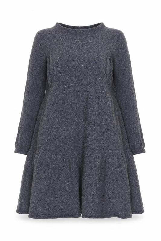 Front view of White Stuff Women's Blue Wool Blend A-Line Dress UK 10
