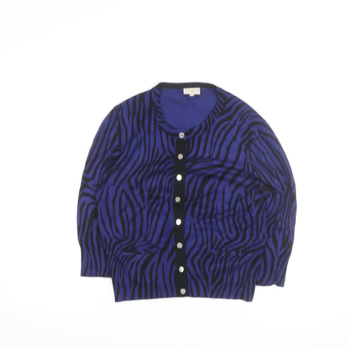 Karen Millen Women's Blue Animal Print Button-Up Knit Top Size 4