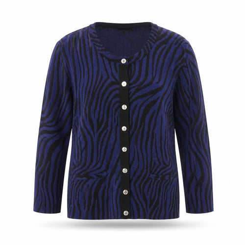 Karen Millen Women's Blue Animal Print Button-Up Knit Top Size 4