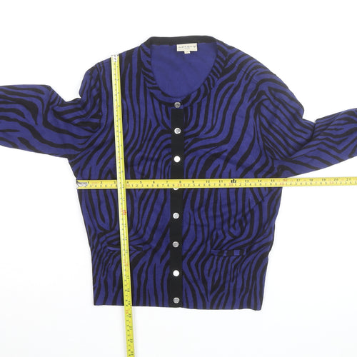 Karen Millen Women's Blue Animal Print Button-Up Knit Top Size 4