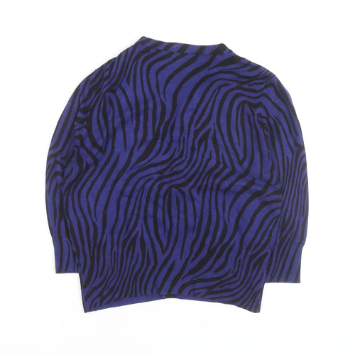 Karen Millen Women's Blue Animal Print Button-Up Knit Top Size 4
