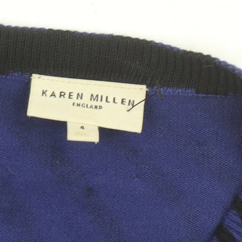 Karen Millen Women's Blue Animal Print Button-Up Knit Top Size 4