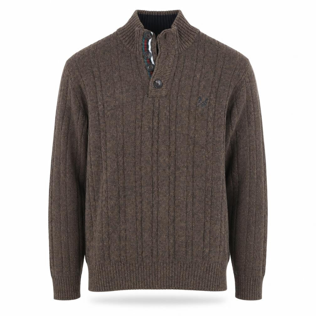 Crew Clothing Co Men’s Brown Cotton Cable-Knit Henley Jumper Large