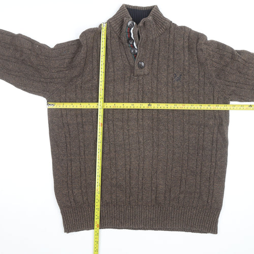 Crew Clothing Co Men’s Brown Cotton Cable-Knit Henley Jumper Large