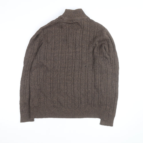 Crew Clothing Co Men’s Brown Cotton Cable-Knit Henley Jumper Large