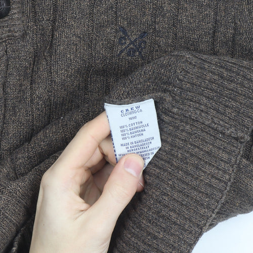 Crew Clothing Co Men’s Brown Cotton Cable-Knit Henley Jumper Large