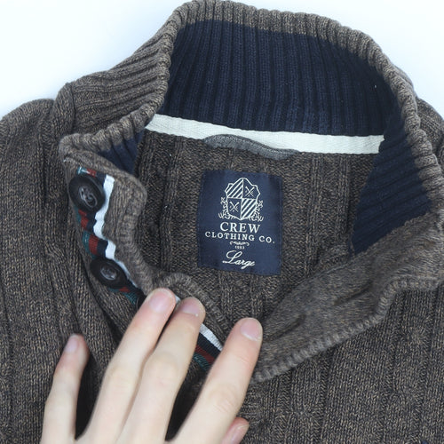 Crew Clothing Co Men’s Brown Cotton Cable-Knit Henley Jumper Large