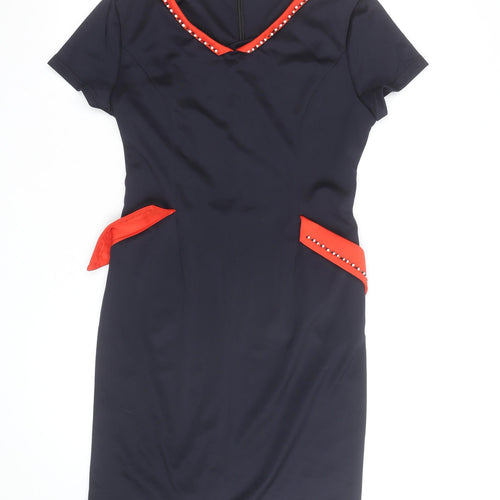 Collection London Women's Black Red Beaded Sheath Dress Size 12