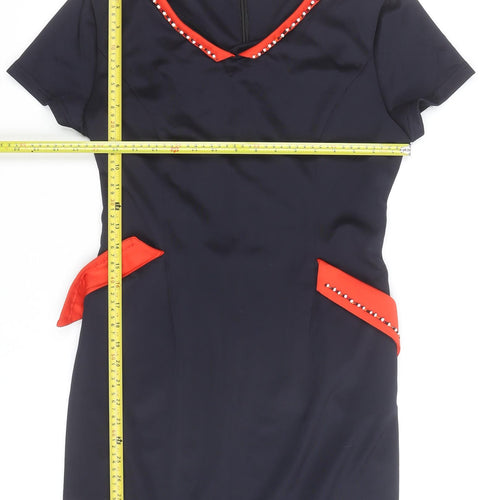 Collection London Women's Black Red Beaded Sheath Dress Size 12