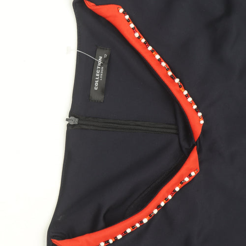 Collection London Women's Black Red Beaded Sheath Dress Size 12