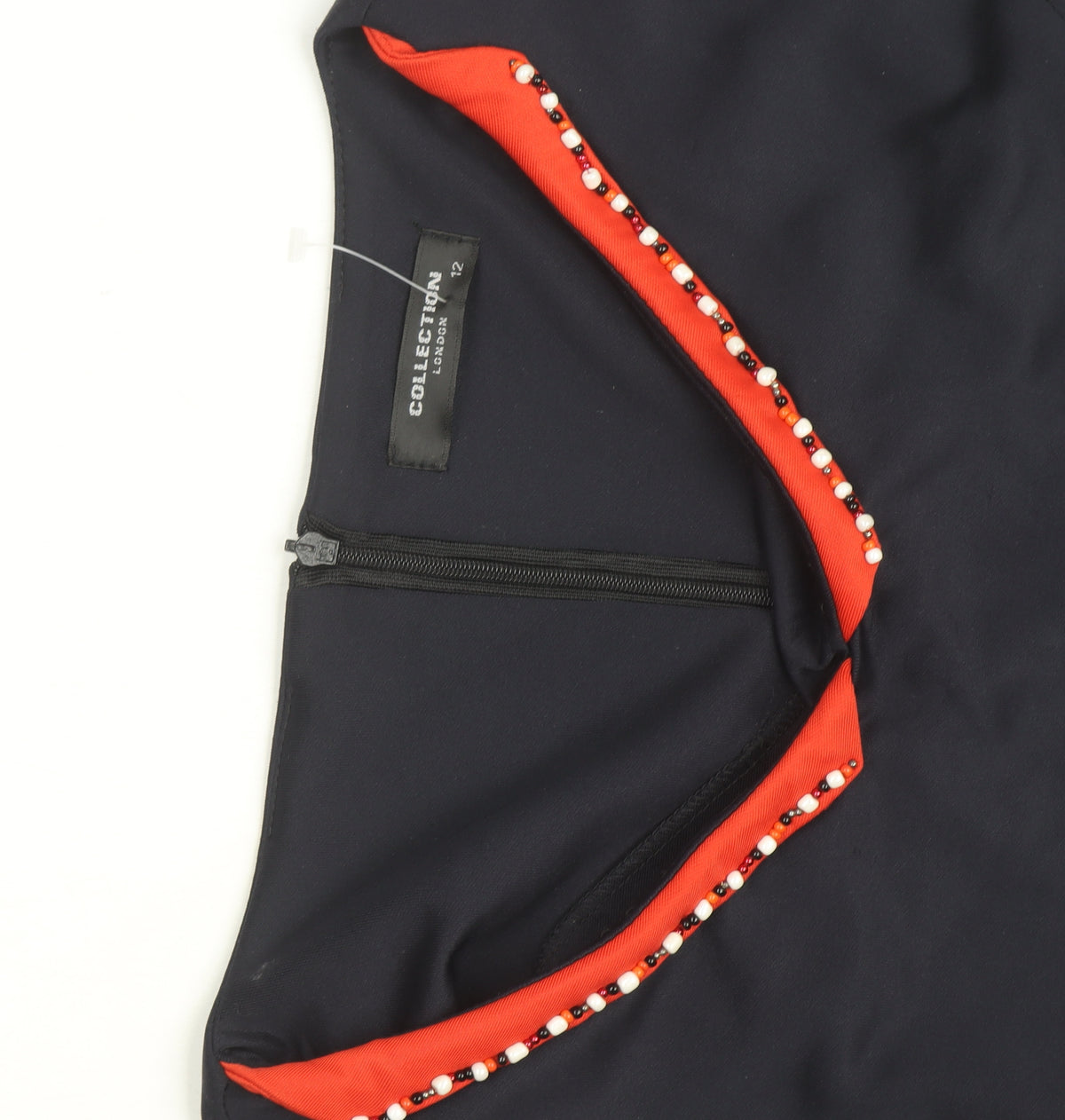 Collection London Women's Black Red Beaded Sheath Dress Size 12