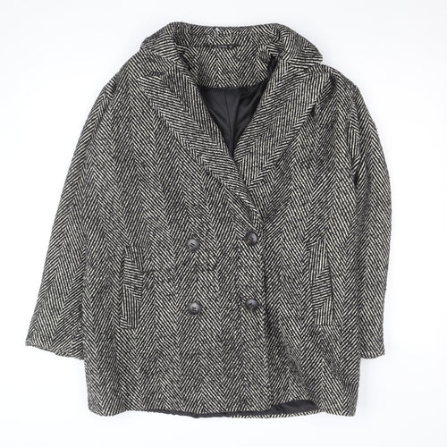 Dunnes Stores Women's Grey Herringbone Wool Blend Pea Coat Size 12