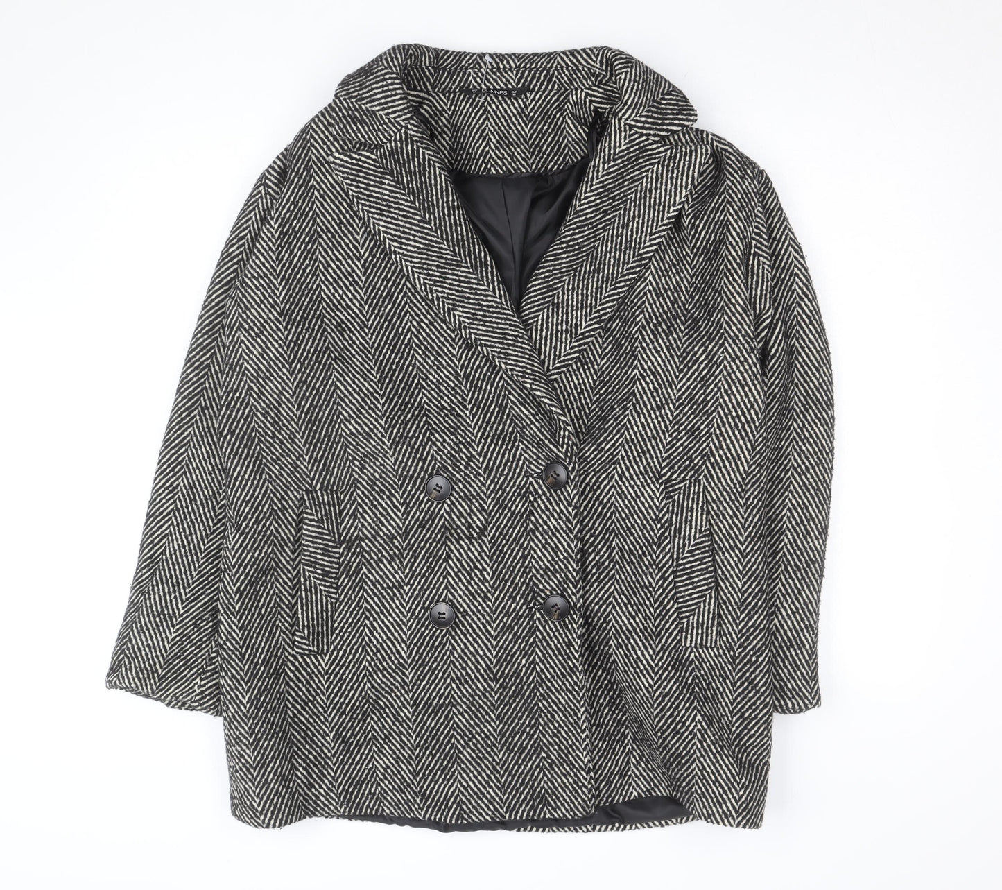 Dunnes Stores Women's Grey Herringbone Wool Blend Pea Coat Size 12