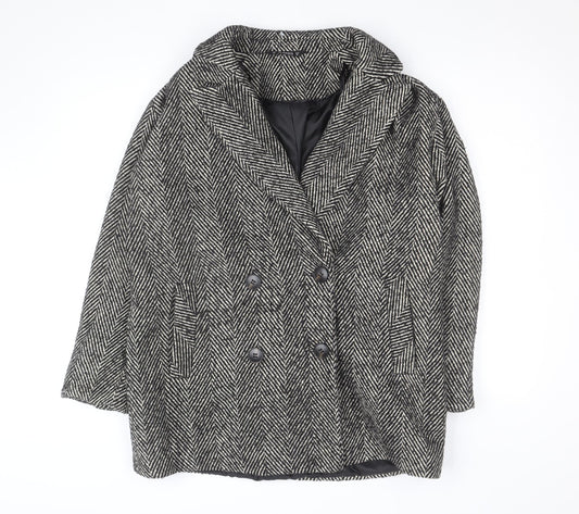 Dunnes Stores Women's Grey Herringbone Wool Blend Pea Coat Size 12