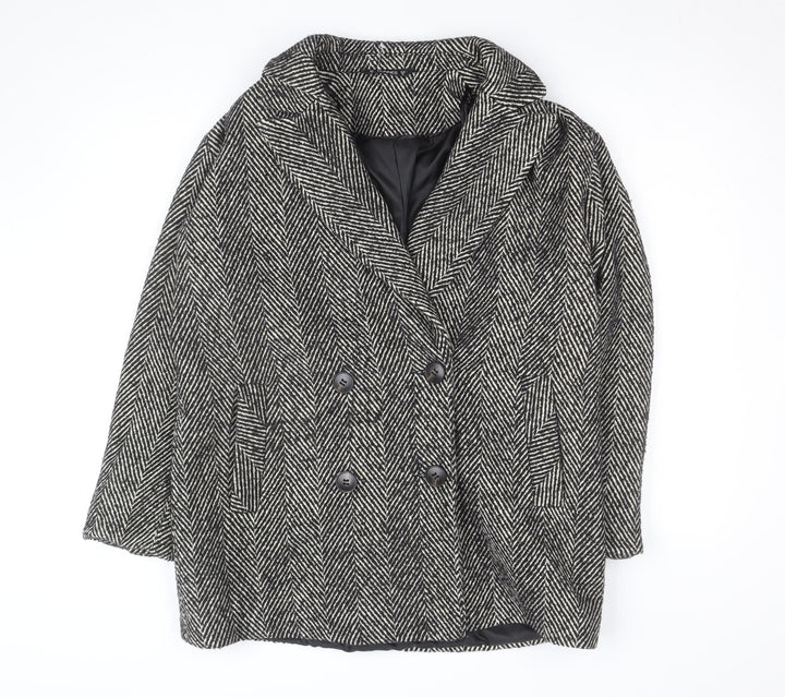 Dunnes Stores Women's Grey Herringbone Wool Blend Pea Coat Size 12