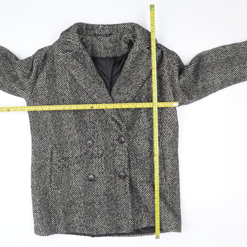 Dunnes Stores Women's Grey Herringbone Wool Blend Pea Coat Size 12