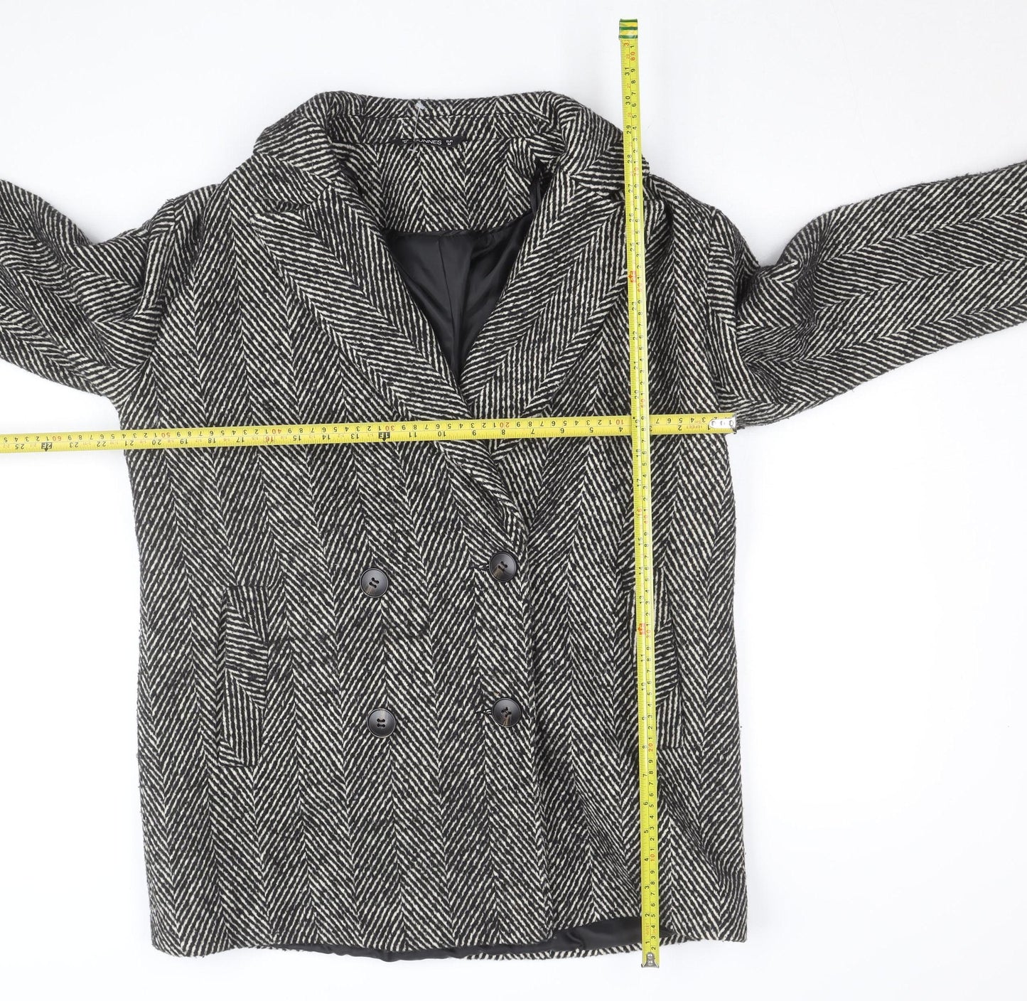 Dunnes Stores Women's Grey Herringbone Wool Blend Pea Coat Size 12