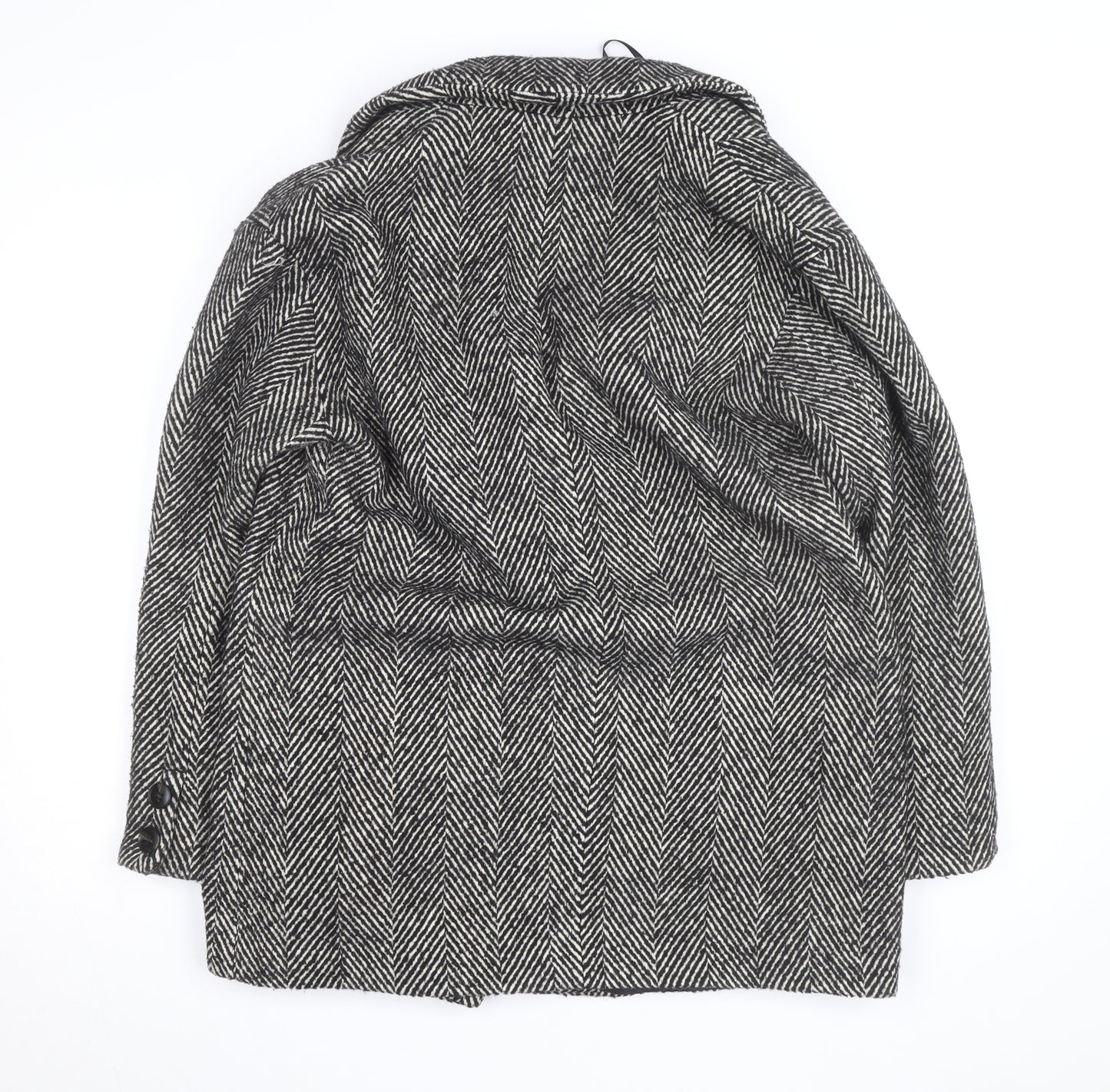 Dunnes Stores Women's Grey Herringbone Wool Blend Pea Coat Size 12