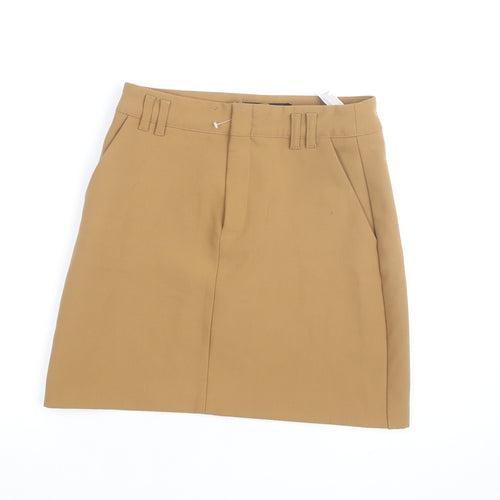 Zara Women Beige Cotton Twill Knee Length Pencil Skirt S