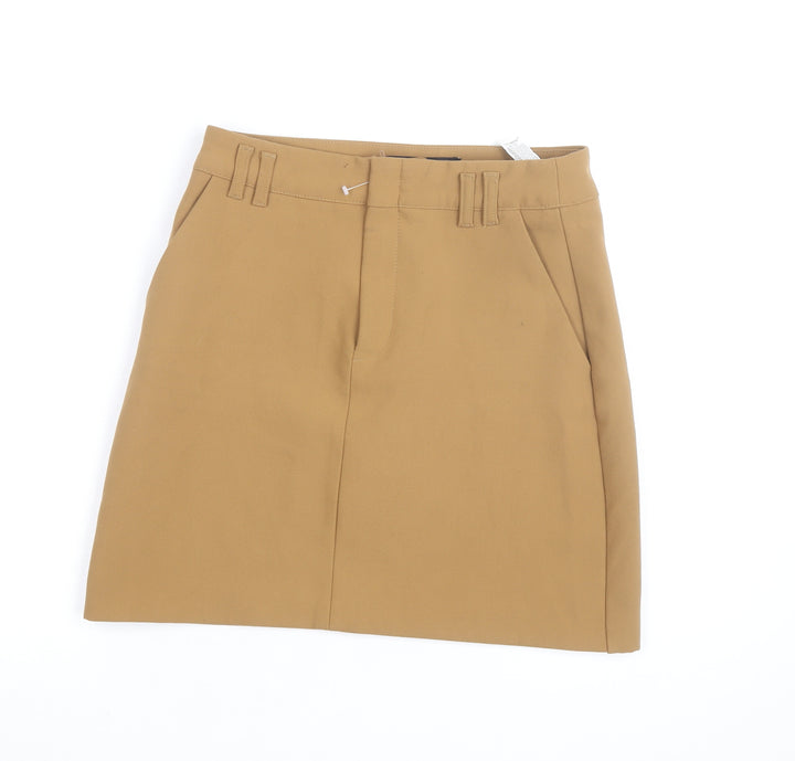 Zara Women Beige Cotton Twill Knee Length Pencil Skirt S