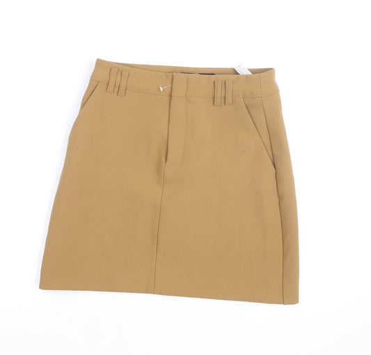 Zara Women Beige Cotton Twill Knee Length Pencil Skirt S