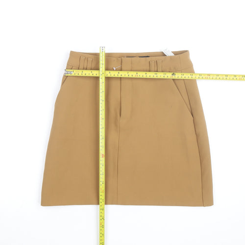 Zara Women Beige Cotton Twill Knee Length Pencil Skirt S