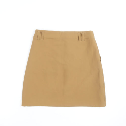 Zara Women Beige Cotton Twill Knee Length Pencil Skirt S