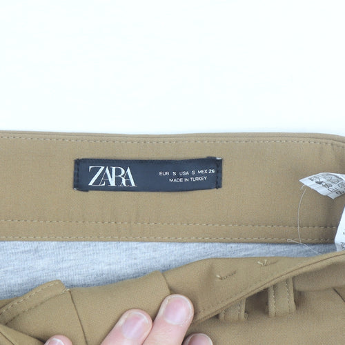 Zara Women Beige Cotton Twill Knee Length Pencil Skirt S