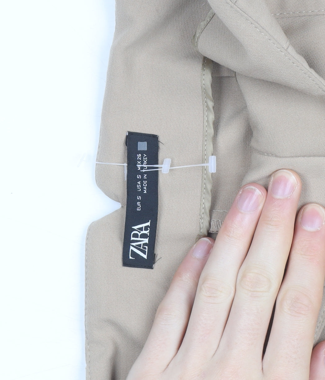 Zara Women Beige High Waist Tapered Trousers Size S