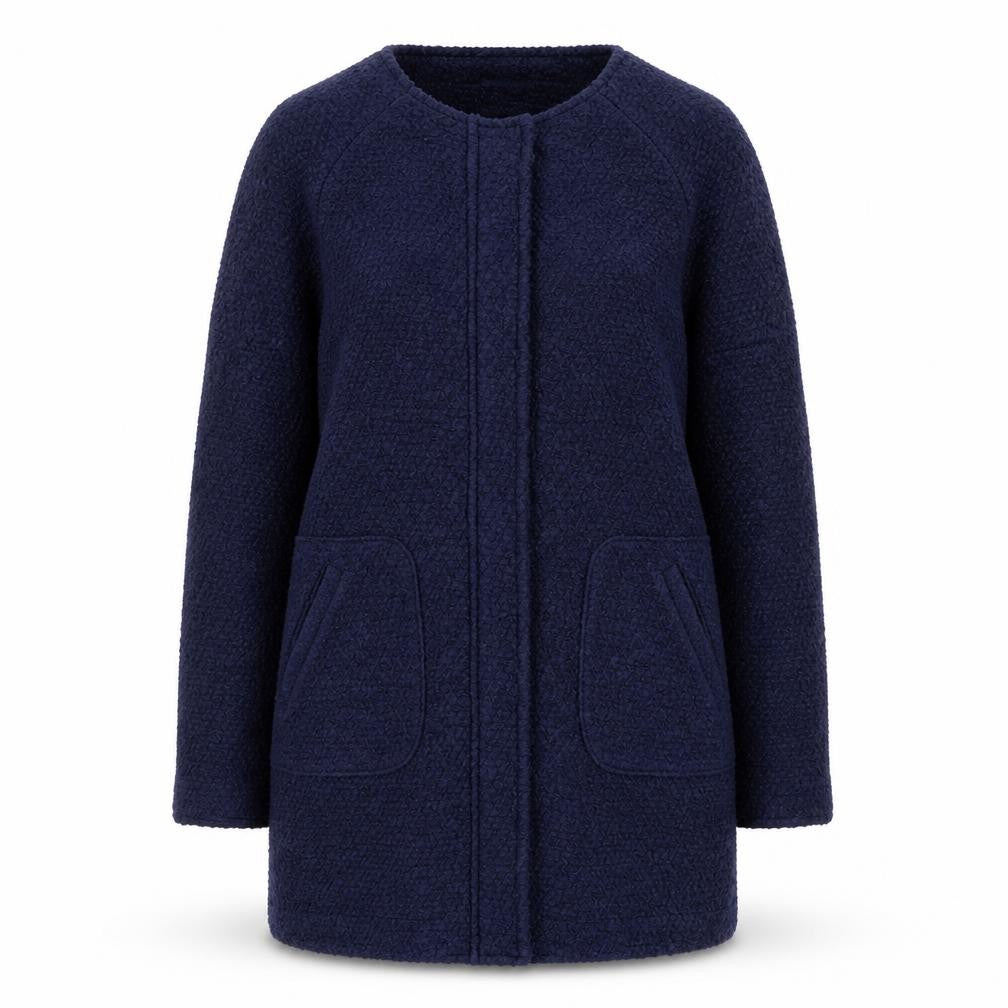 Front view of Sfera Women's Blue Wool Blend Mid-Length Coatigan, size S