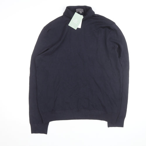 H&M Men's Blue Slim Fit Roll Neck Knit Jumper L