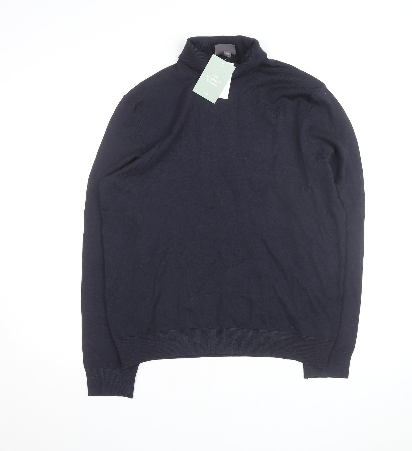 H&M Men's Blue Slim Fit Roll Neck Knit Jumper L