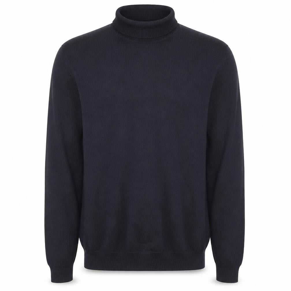 Front view of H&M Men's Blue Slim Fit Roll Neck Knit Jumper L