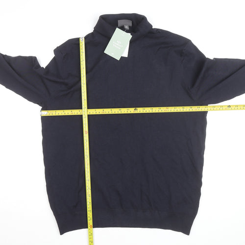 H&M Men's Blue Slim Fit Roll Neck Knit Jumper L