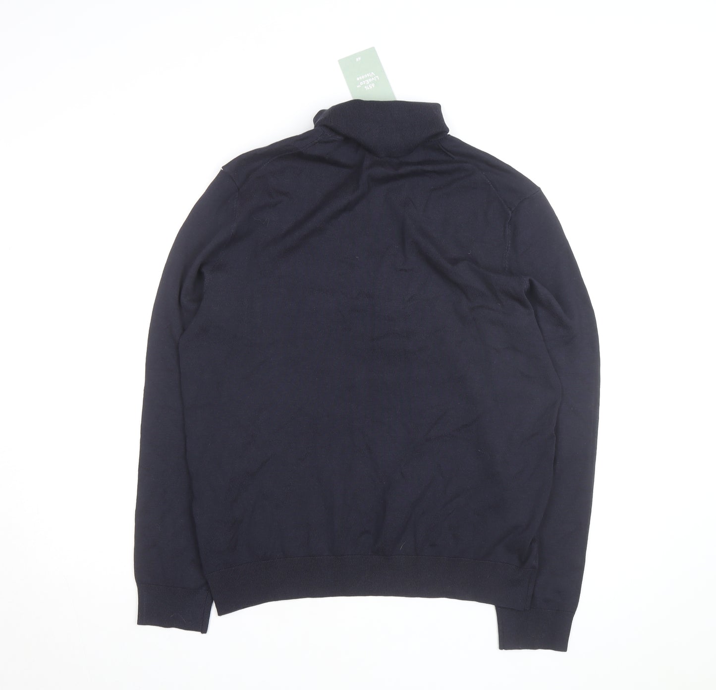 H&M Men's Blue Slim Fit Roll Neck Knit Jumper L