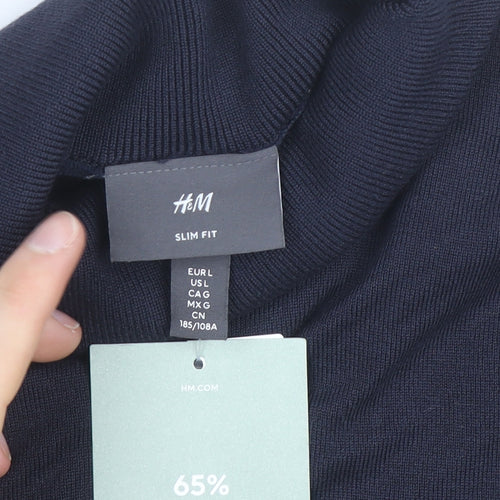 H&M Men's Blue Slim Fit Roll Neck Knit Jumper L