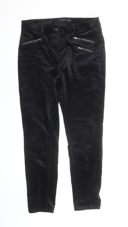 Marks and Spencer Black Velvet Slim Trousers Women’s Size 12 Zip Detail