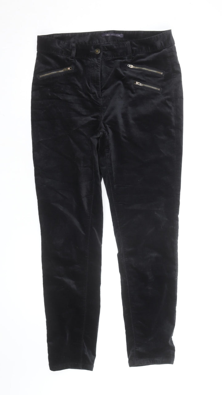 Marks and Spencer Black Velvet Slim Trousers Women’s Size 12 Zip Detail