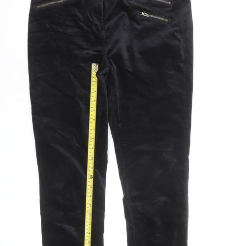 Marks and Spencer Black Velvet Slim Trousers Women’s Size 12 Zip Detail